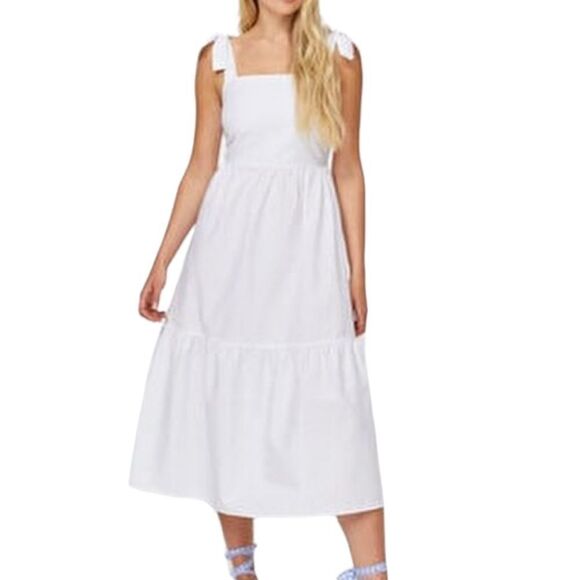Stradivarius Poplin Midi Dress w/ Straps Womens Medium White BP0306 - Picture 1 of 13